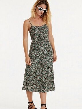 The Kooples Paris Floral Slip Dress Black Multi Ditsy Print Size 2